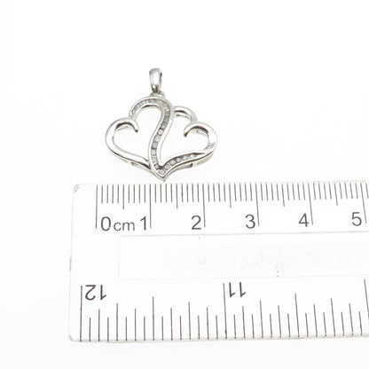925 Sterling Silver Real Round-Cut Diamond Couple Heart Mini Charm Pendant