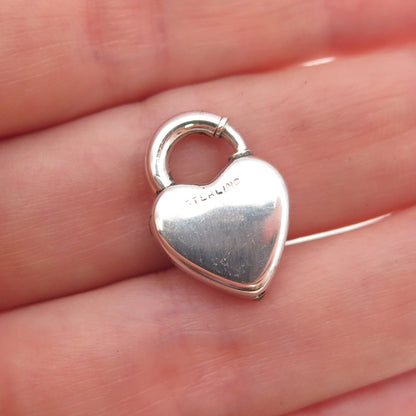 925 Sterling Antique Art Deco Heart Padlock Spring Ring Clasp Charm Pendant