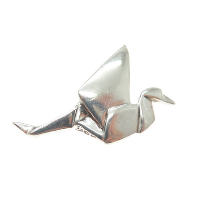 SHUBE 925 Sterling Silver Vintage Origami Crane Dove Bird Slide Pendant