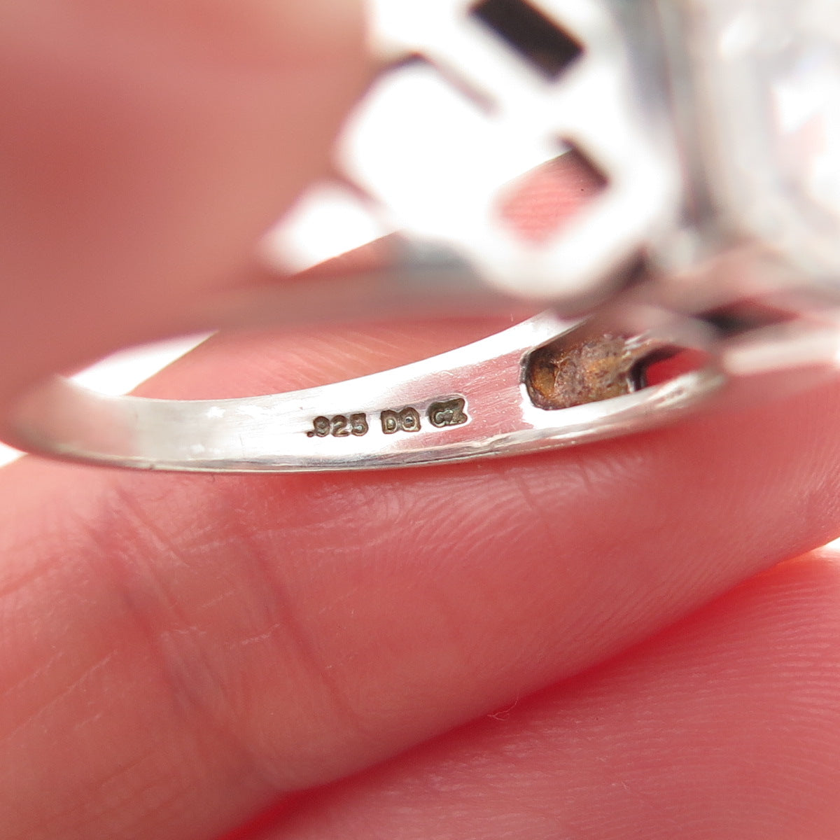 925 Sterling Silver Vintage Emerald-Cut C Z Ring Size 8