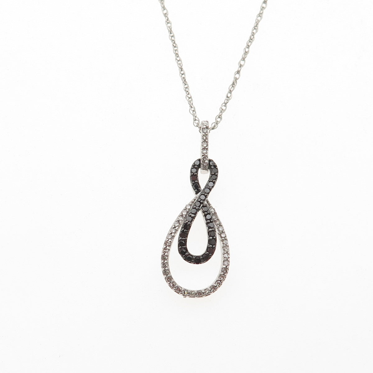 Sun 925 Sterling Silver Real Black & White Diamond Infinity Chain Necklace 18"