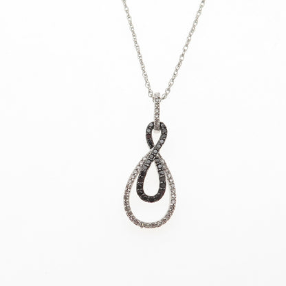 Sun 925 Sterling Silver Real Black & White Diamond Infinity Chain Necklace 18"