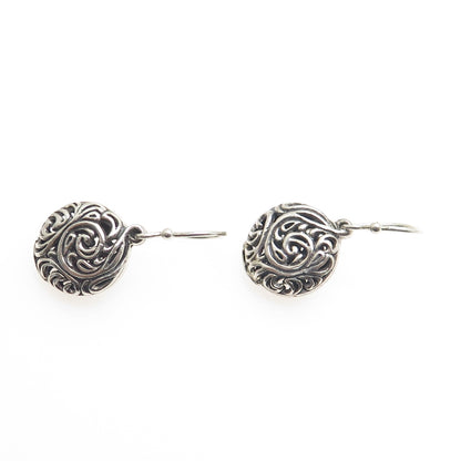 925 Sterling Silver Vintage Modernist Ornate Dangle Earrings