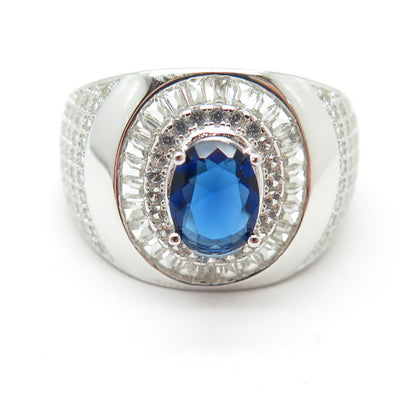 HAN 925 Sterling Silver White Topaz Gem & Lab-Created Sapphire Ring Size 10.75