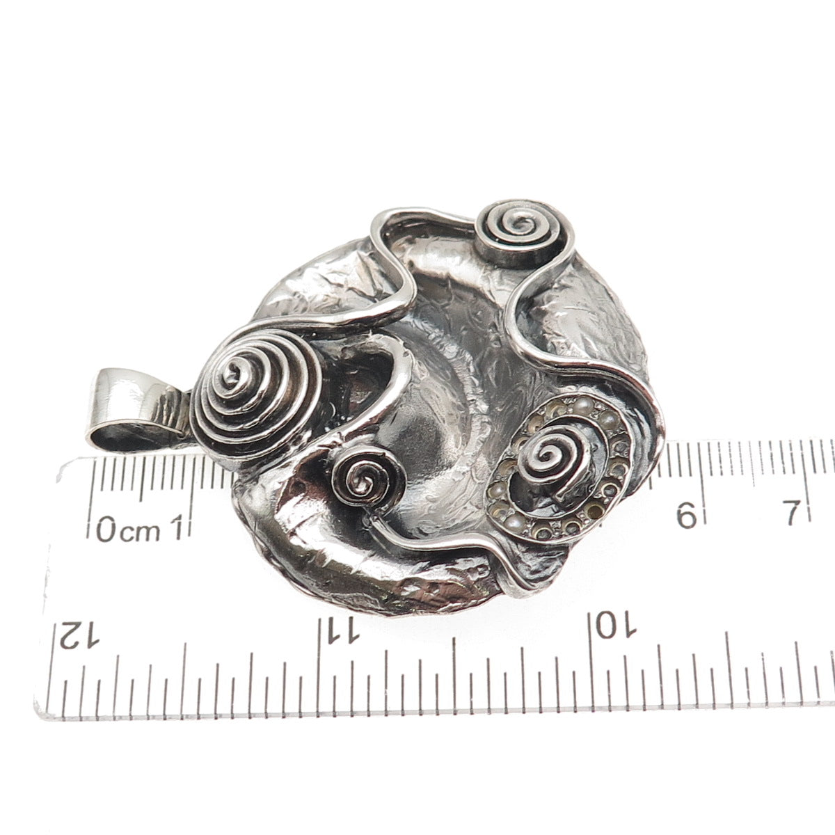 925 Sterling Vintage Portugal Pearl Modernist Spiral Pendant (missing 11 pearls)