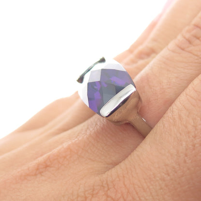 925 Sterling Silver Vintage Nano Amethyst Modernist Ring Size 7.25