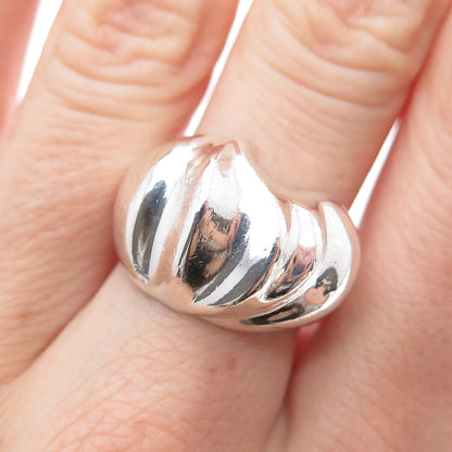 925 Sterling Silver Vintage Modernist Flame Dome Ring Size 7