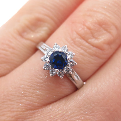 925 Sterling Silver Vintage Lab-Created Sapphire & C Z Ring Size 7