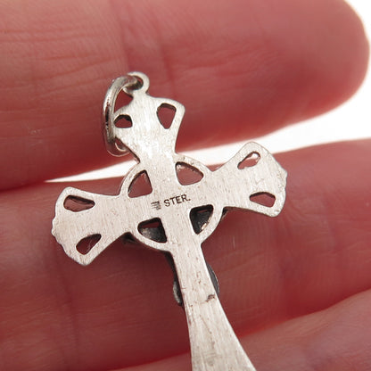 925 Sterling Silver Vintage Crucifix Cross Religious Oxidized Charm Pendant