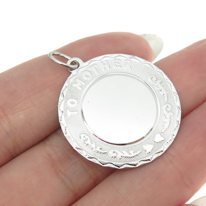 CREA 925 Sterling Silver Vintage "To Mother" Round Tag Pendant