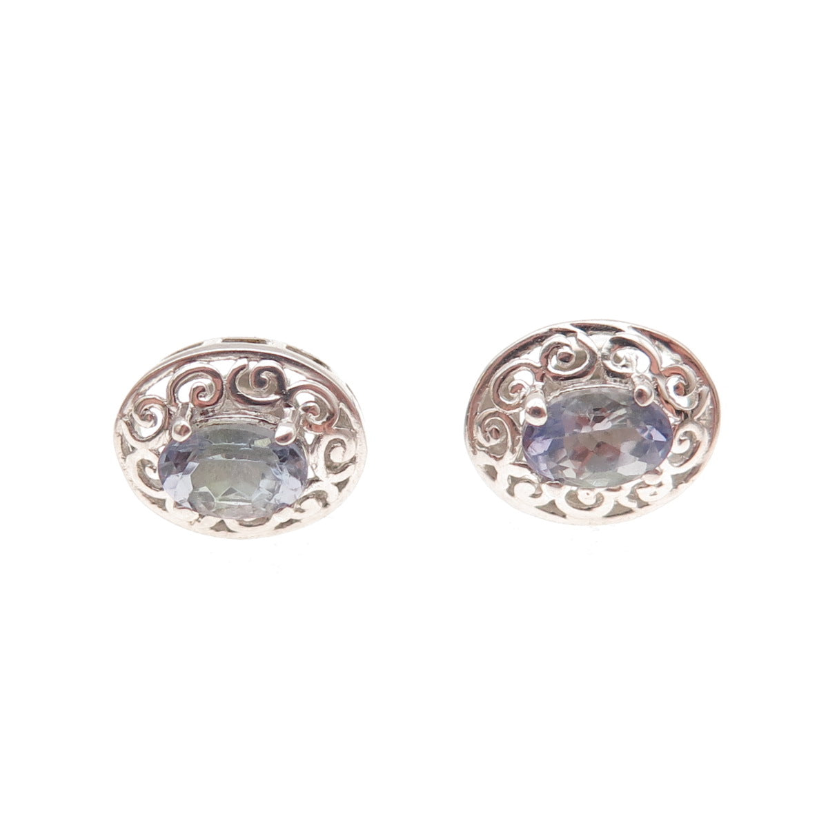 Chuck Clemency 925 Sterling Silver Real Tanzanite Scroll Stud Earrings