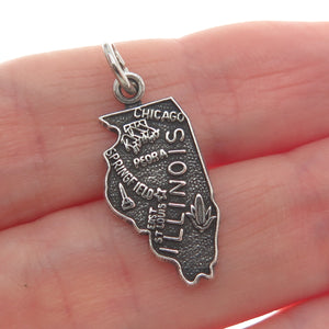 FRENCH & FRANKLIN Sterling Silver Vintage Illinois Oxidized Minimalist Pendant