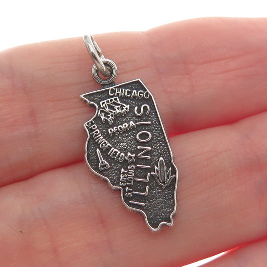 FRENCH & FRANKLIN Sterling Silver Vintage Illinois Oxidized Minimalist Pendant