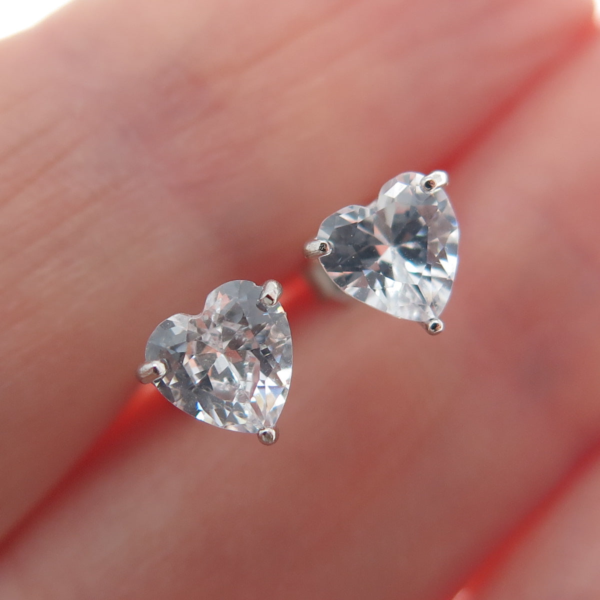 925 Sterling Silver Heart-Cut C Z Stud Earrings