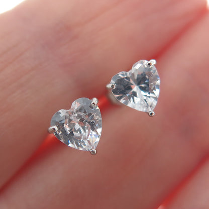 925 Sterling Silver Heart-Cut C Z Stud Earrings