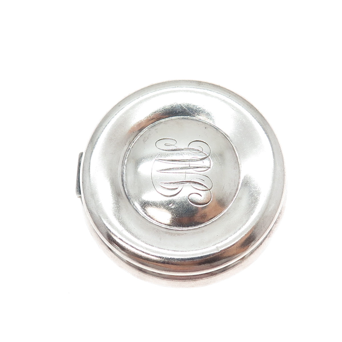 925 Sterling Silver Antique Art Deco Engraved Monogram Pill / Snuff Box