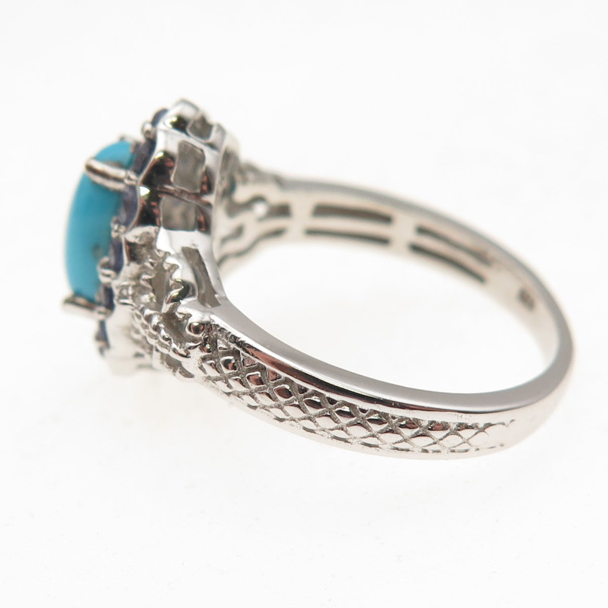 Chuck Clemency 925 Sterling Silver Real Turquoise & Tanzanite Ring Size 8.25