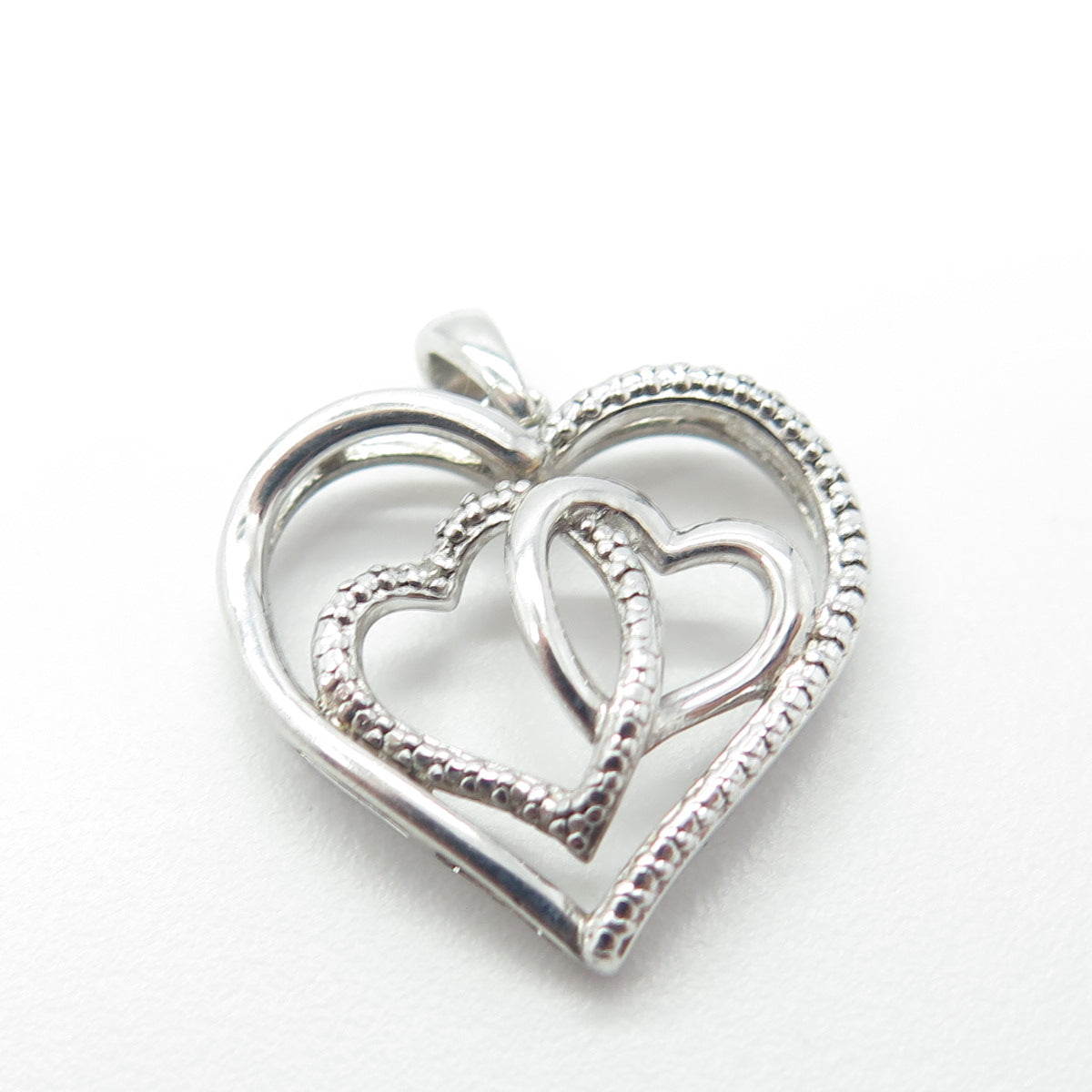 SAI 925 Sterling Silver Real White Diamond Accent Hearts Pendant