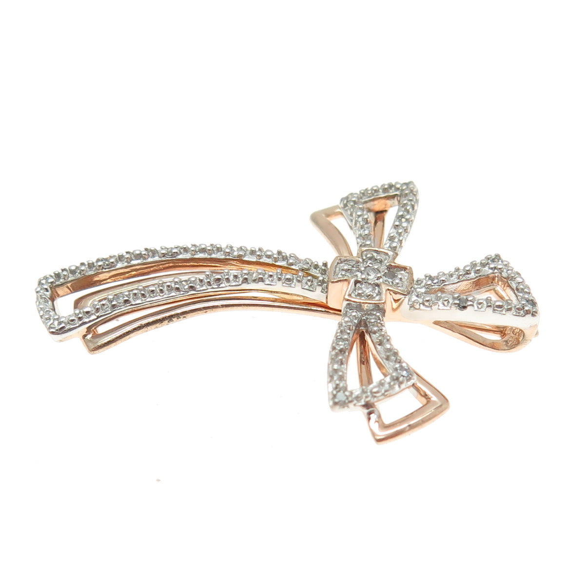 925 Sterling Silver 2-Tone Real Round-Cut Diamond Cross Slide Pendant