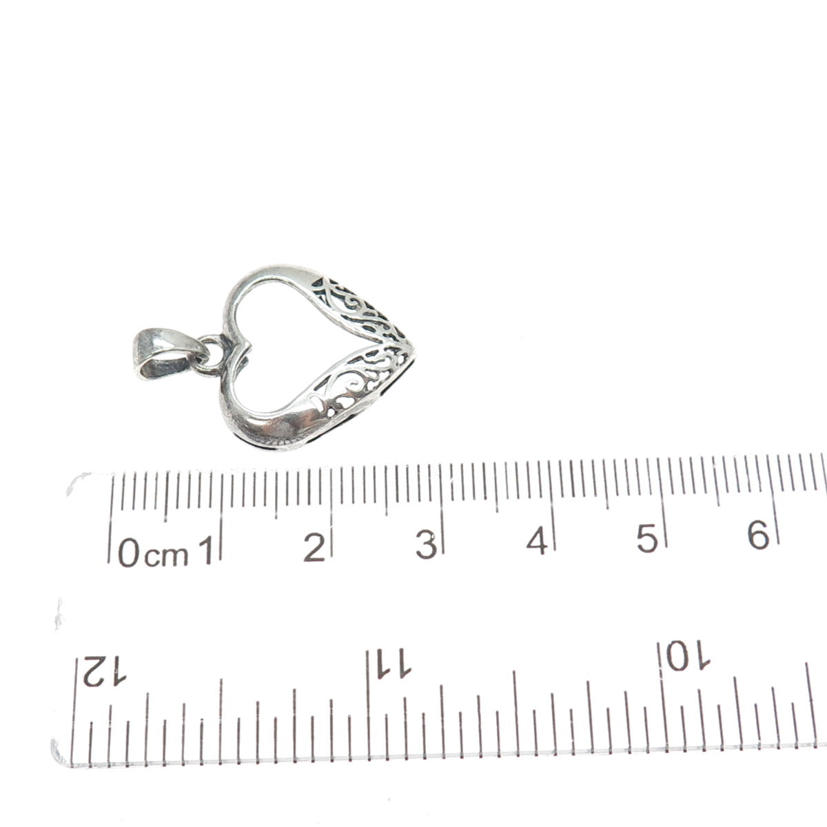 925 Sterling Silver Vintage Ornate Heart Oxidized Charm Pendant