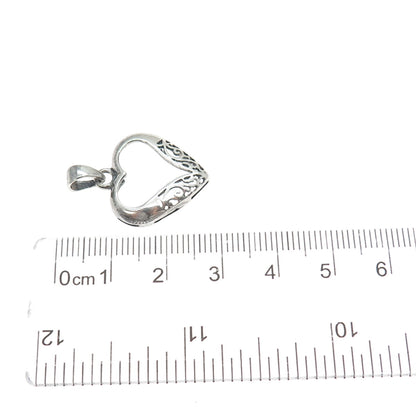 925 Sterling Silver Vintage Ornate Heart Oxidized Charm Pendant