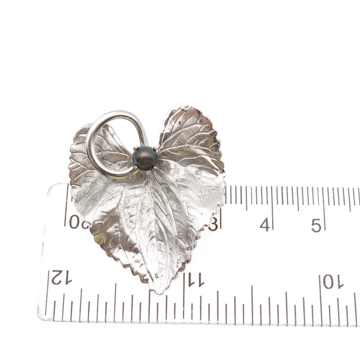 CARL ART 925 Sterling Silver Vintage Real Tahitian Pearl Floral Leaf Pin Brooch