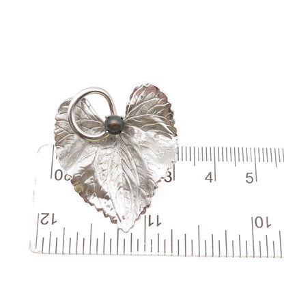 CARL ART 925 Sterling Silver Vintage Real Tahitian Pearl Floral Leaf Pin Brooch