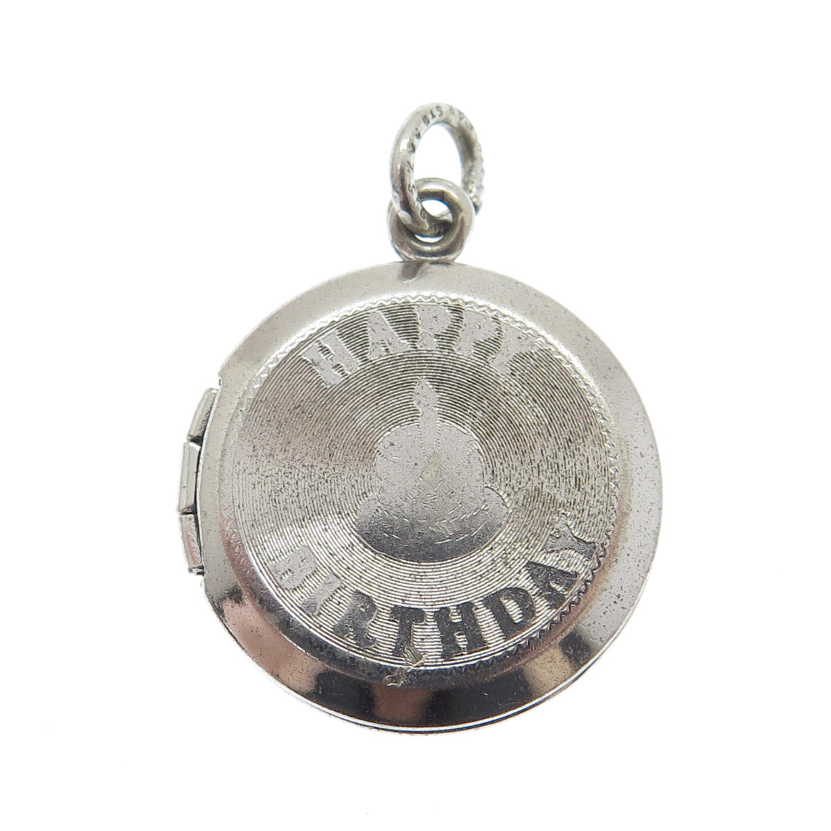 925 Sterling Silver Antique Art Deco A&Z Happy Birthday Locket Charm Pendant