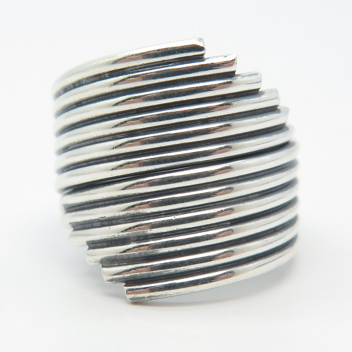 925 Sterling Silver Vintage Wide Wire Wrapped Ring Size 7.75