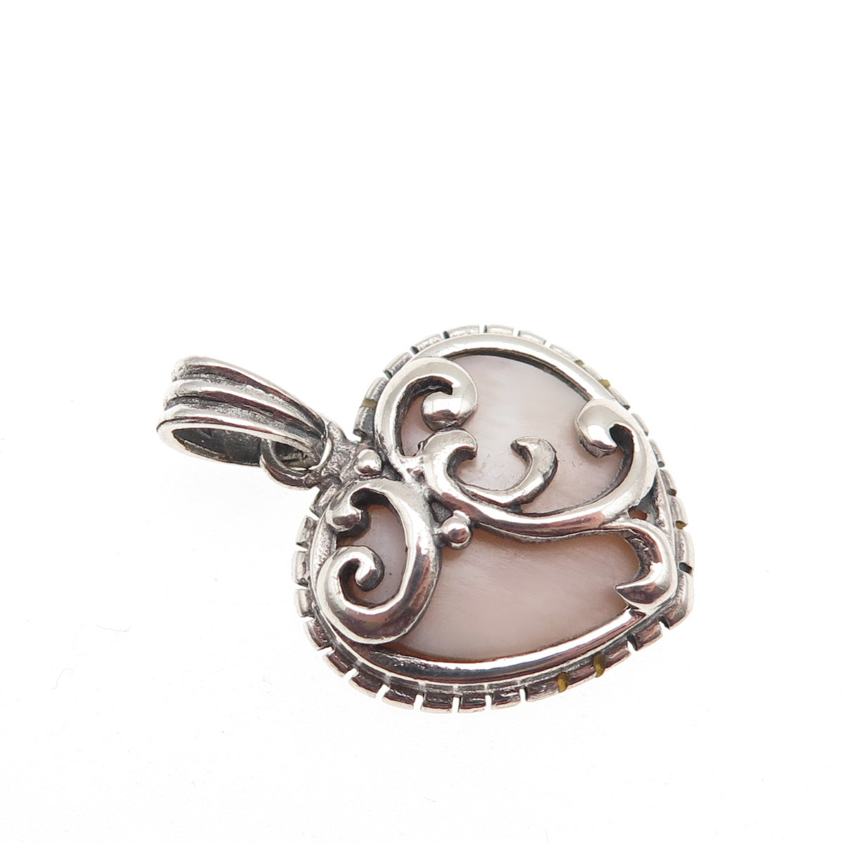 Charles Winston 925 Sterling Silver Vintage Real MOP Swirl Heart Charm Pendant