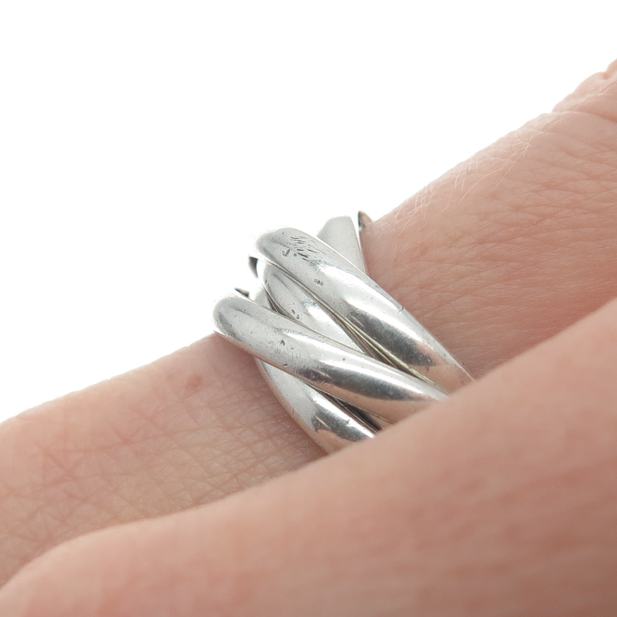 925 Sterling Silver Vintage Mexico Interlocked Six-Band Ring Size 8