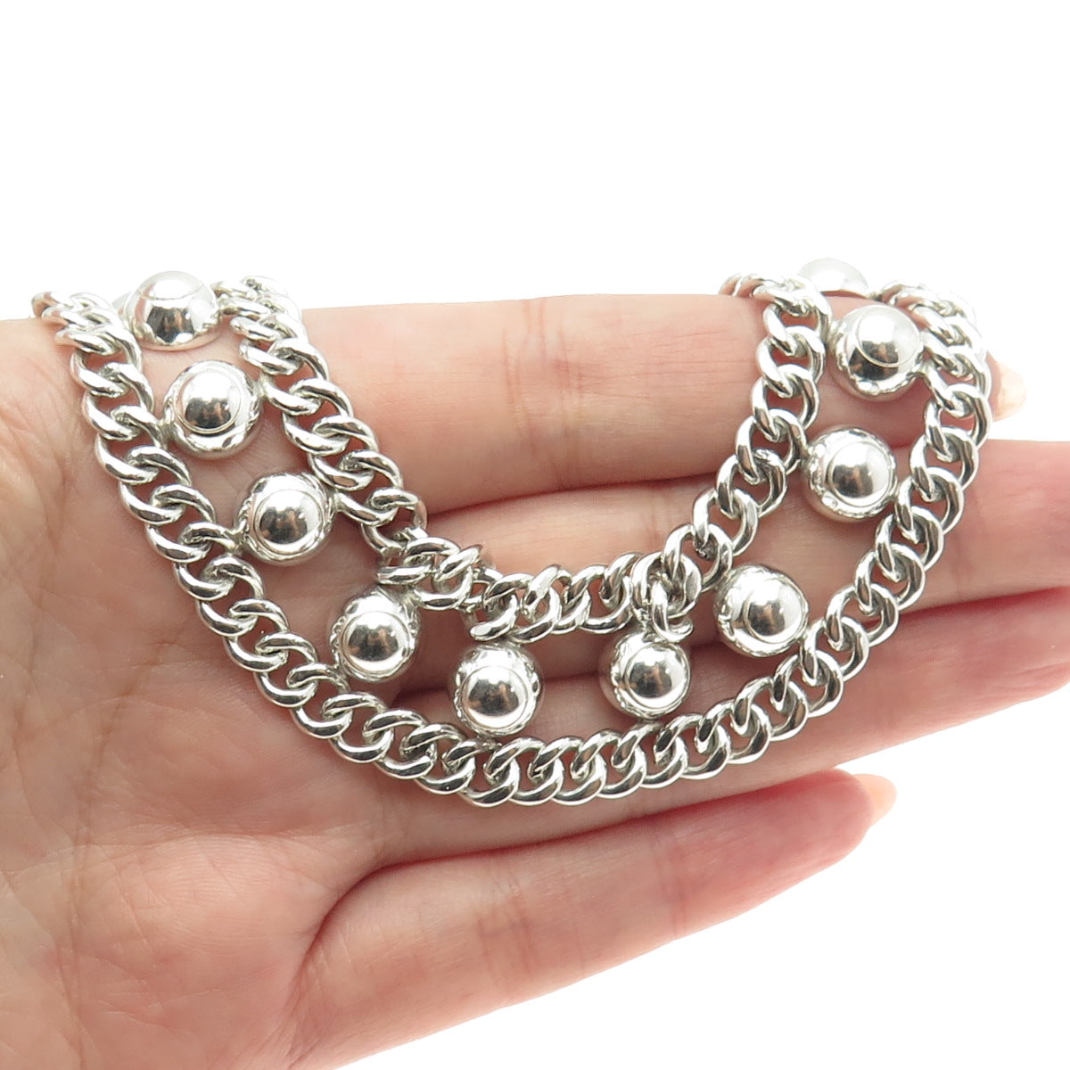 925 Sterling Silver Vintage Mexico Half-Ball Curb Chain Choker Necklace 16"