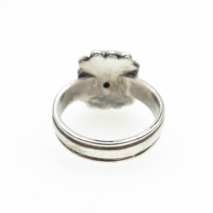 925 Sterling Silver Vintage Real Lapis Lazuli Beaded Oxidized Ring Size 9.5