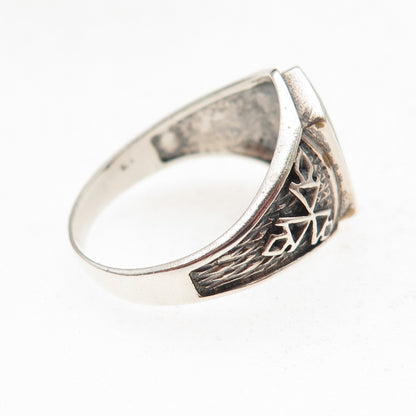 925 Sterling Silver Vintage Real Malachite Snowflake Oxidized Ring Size 10.25