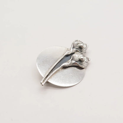 925 Sterling Silver Vintage Lily Floral Pin Brooch