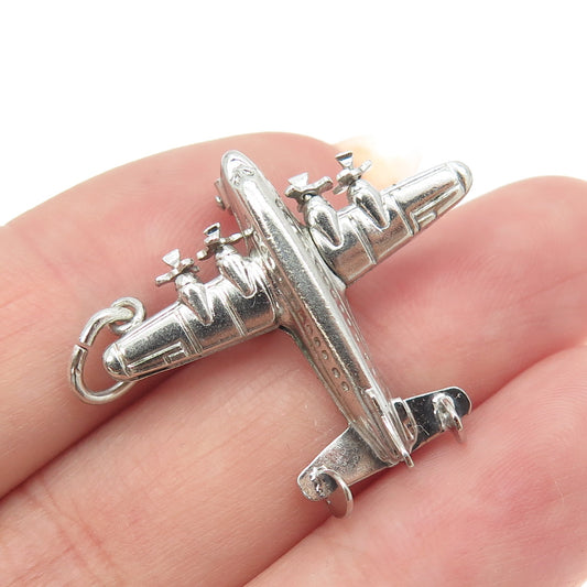 925 Sterling Silver Antique Art Deco Four-Engine Bomber Charm Pendant