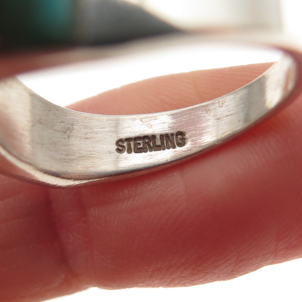 Old Pawn 925 Sterling Silver Vintage Turquoise & Black Onyx Wavy Ring Size 8.25