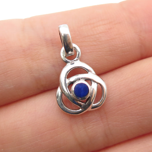 FRANKLIN MINT Sterling Vintage 1998 Real Lapis Celtic Trinity Knot Mini Pendant