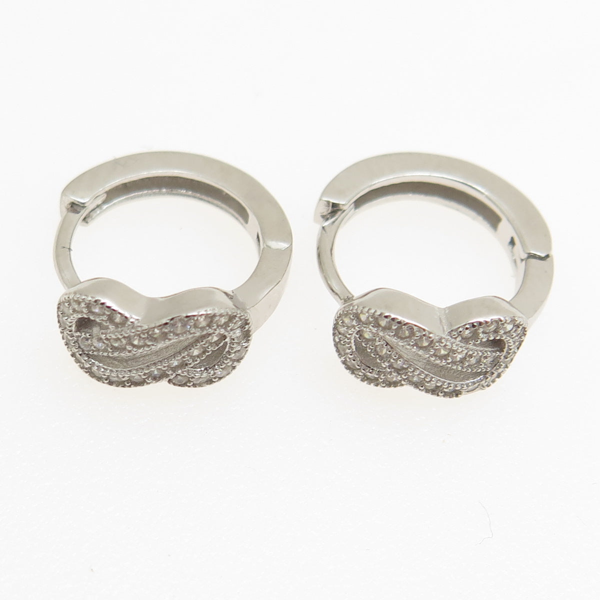 925 Sterling Silver Round-Cut C Z Knot Hoop Earrings