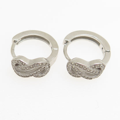 925 Sterling Silver Round-Cut C Z Knot Hoop Earrings