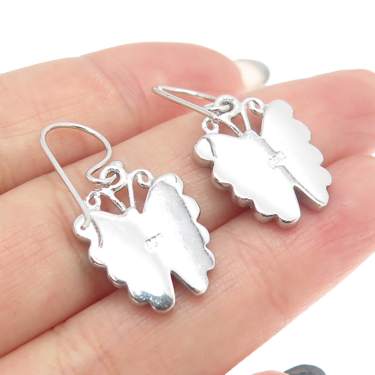 925 Sterling Silver Real Opal Butterfly Dangling Earrings