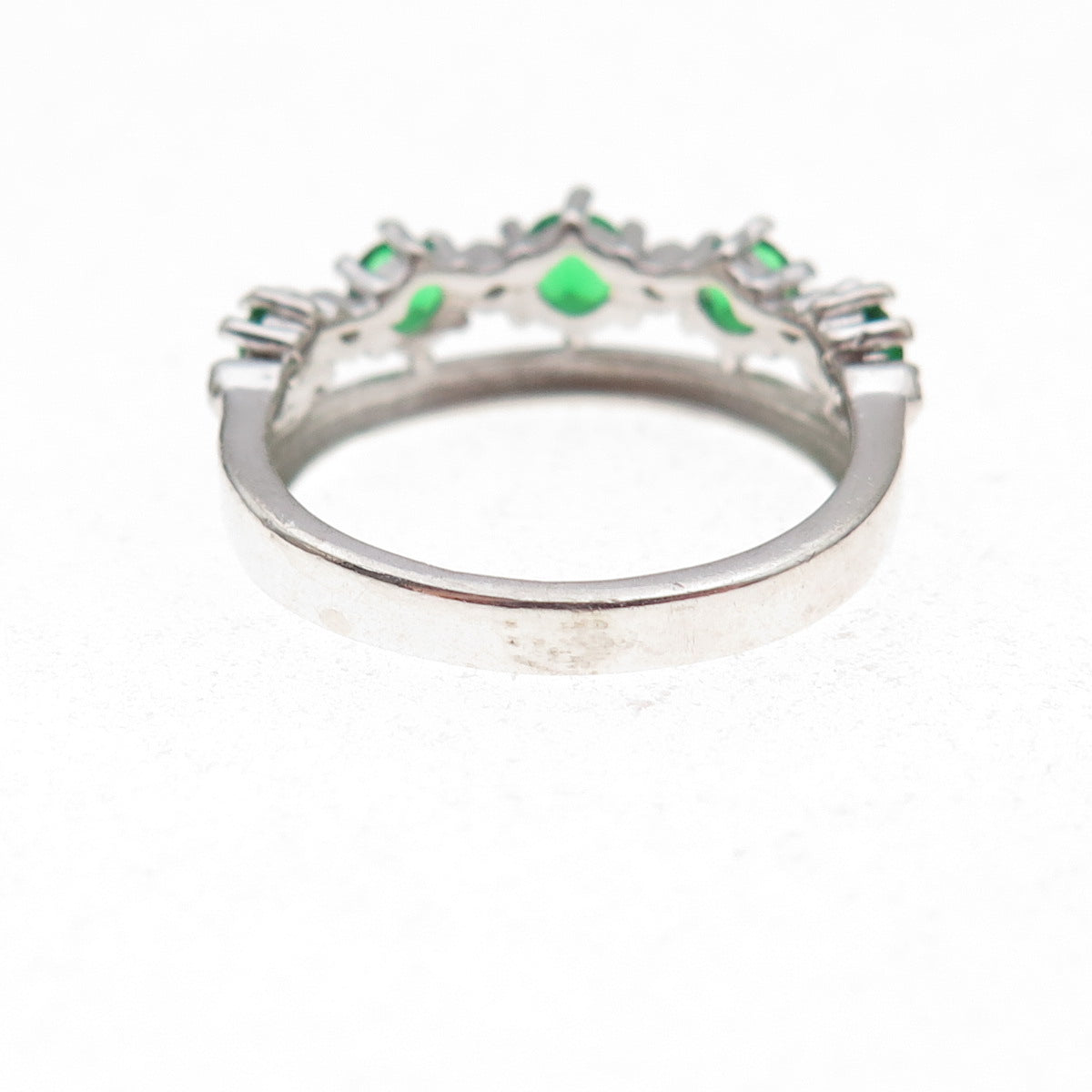 925 Sterling Silver Real Round-Cut Chrome Diopside & C Z Tiara Ring Size 6