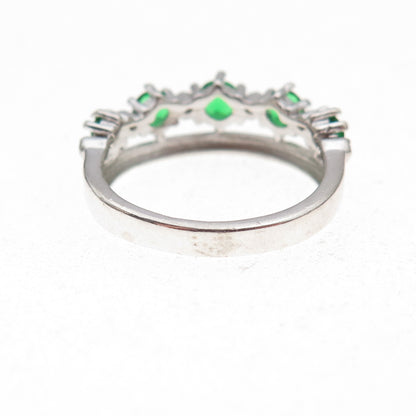 925 Sterling Silver Real Round-Cut Chrome Diopside & C Z Tiara Ring Size 6