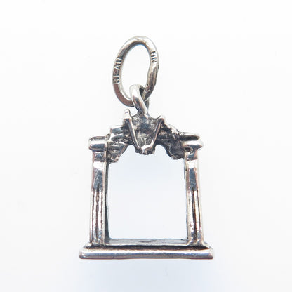 925 Sterling Silver Vintage Liberty Bell Arch Oxidized Minimalist Charm Pendant