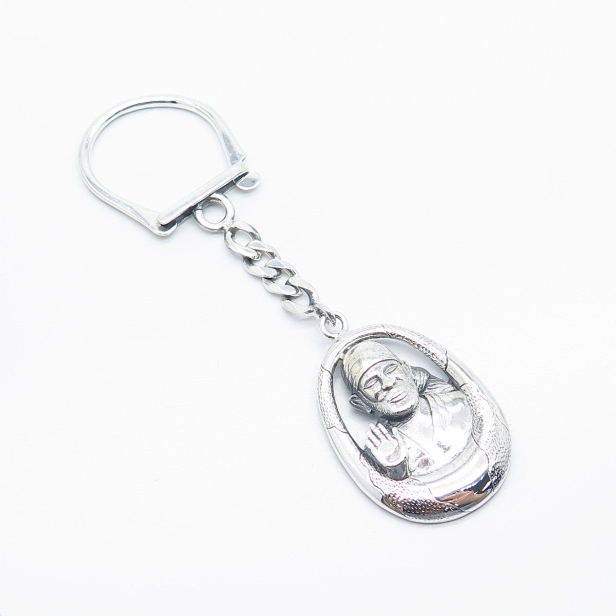 925 Sterling Silver Vintage Oath & Affirmation Men Cuban Chain Key Ring