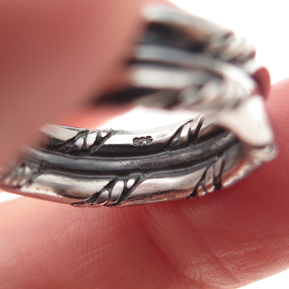 925 Sterling Silver Vintage Twisted Rope 2-Row Oxidized Band Ring Size 7