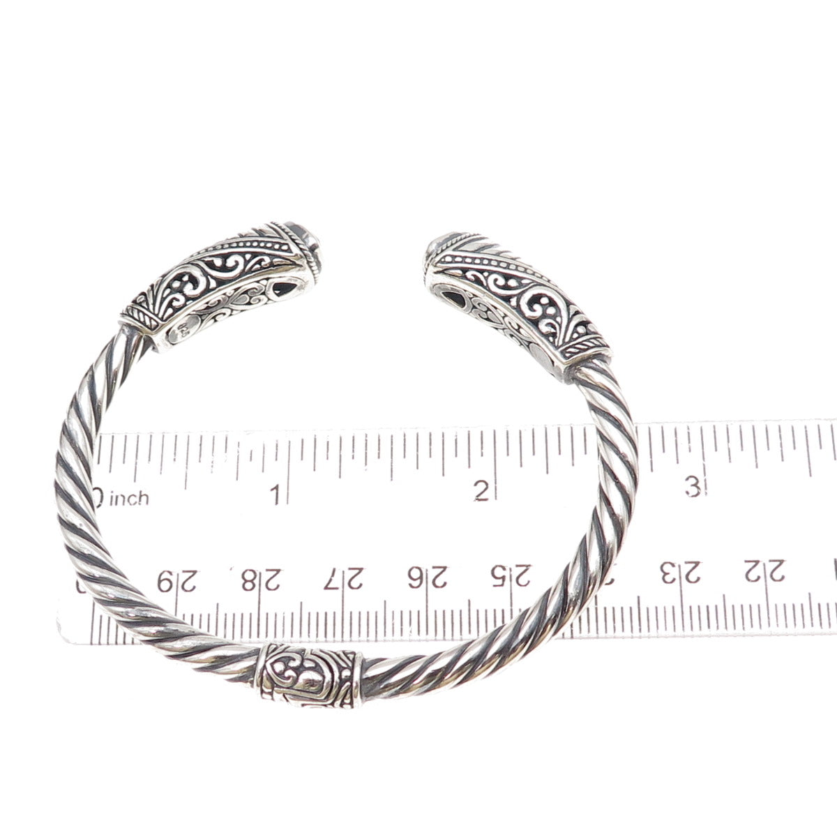 925 Sterling Silver Vintage Real Blue Topaz Floral Scroll Bracelet 6.75"