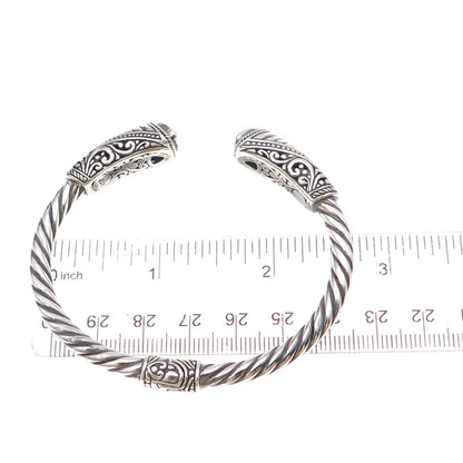 925 Sterling Silver Vintage Real Blue Topaz Floral Scroll Bracelet 6.75"