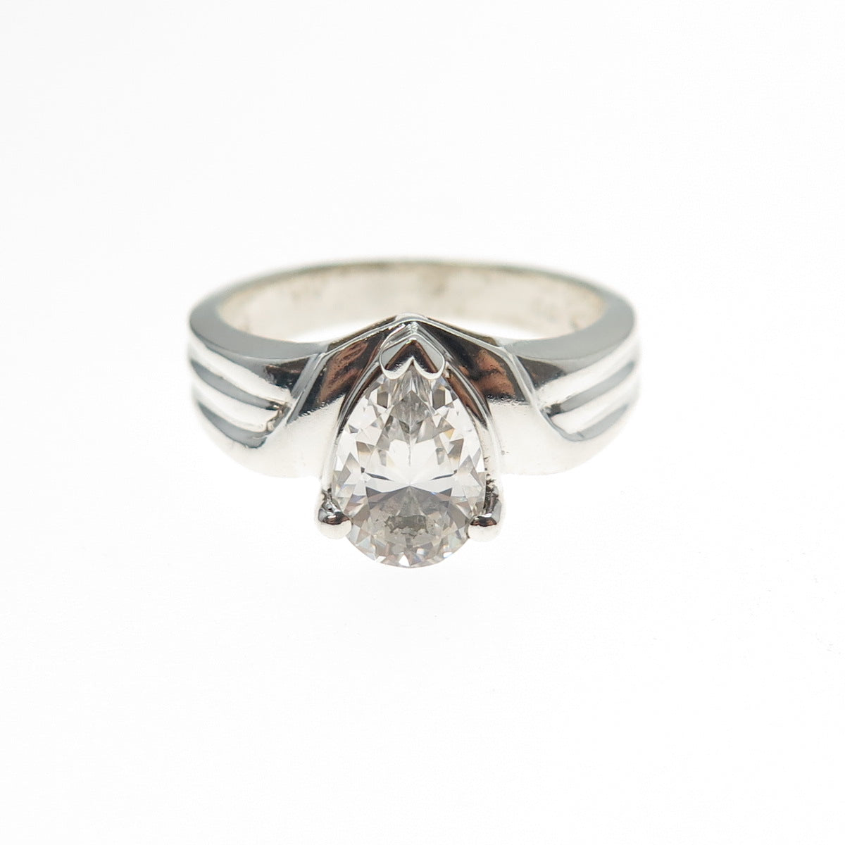JED Joseph Demarco 925 Sterling Silver Vintage Pear-Cut C Z Ring Size 7