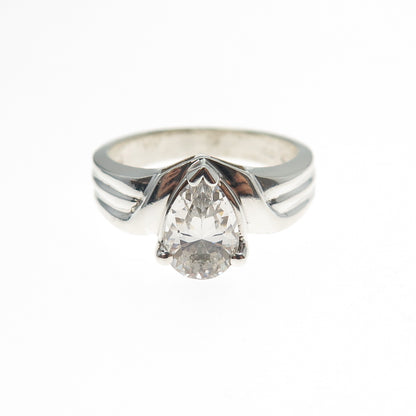 JED Joseph Demarco 925 Sterling Silver Vintage Pear-Cut C Z Ring Size 7